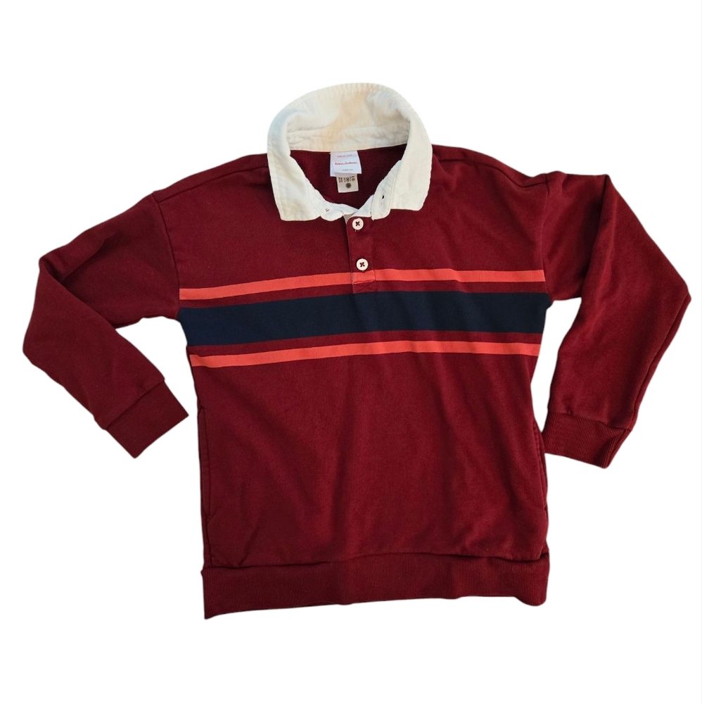 Hanna Andersson Maroon Red Striped Collared Rugby Shirt